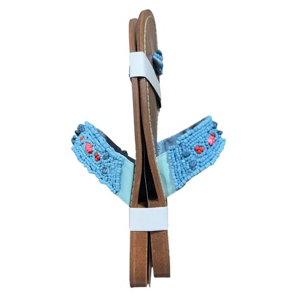 Avon Thong Sandals Women's 10 Blue Brown Beaded Gemstone Flat Open Toe Preppy - Picture 2 of 11